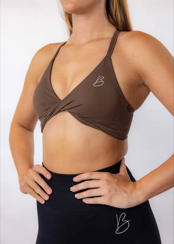 Mocha Front Twist Sports Bra