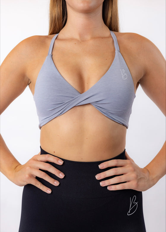 Stone Grey Front Twist Sports Bra