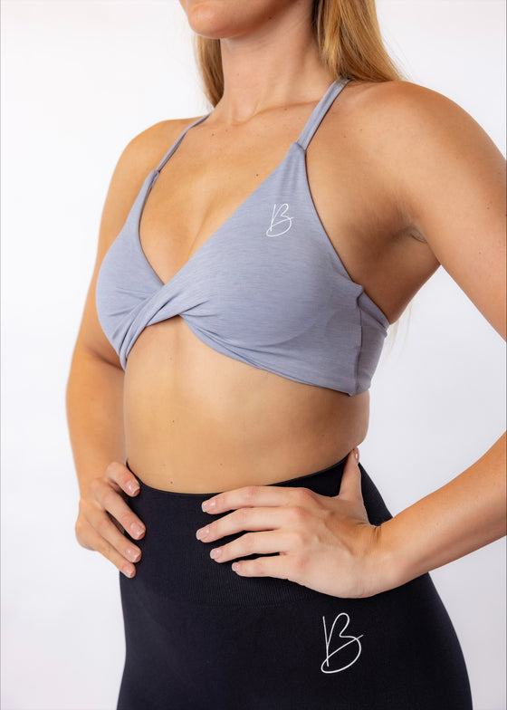 Stone Grey Front Twist Sports Bra